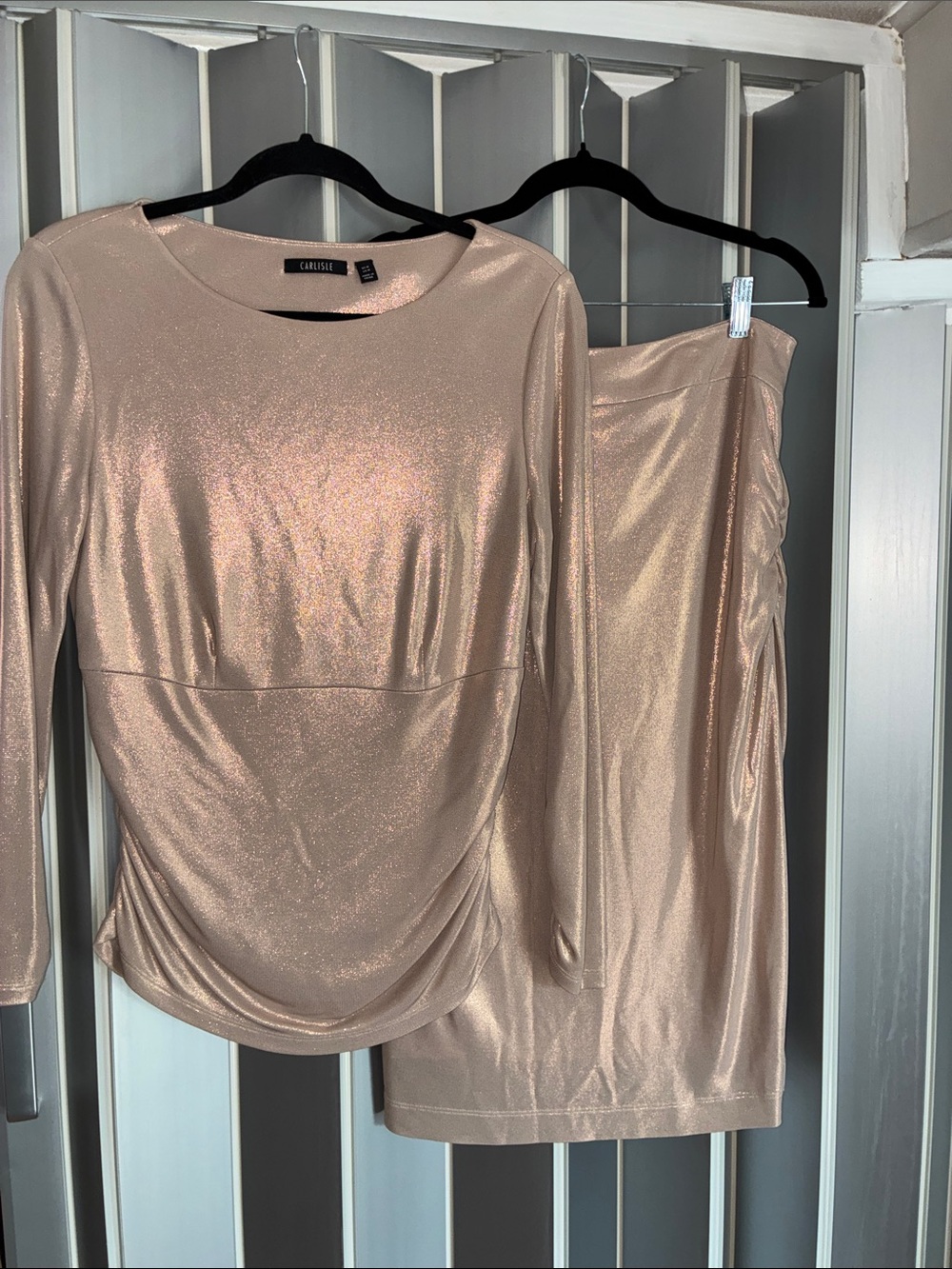 Carlisle Rose Gold Shimmer Long-Sleeve Tunic & Skirt Set